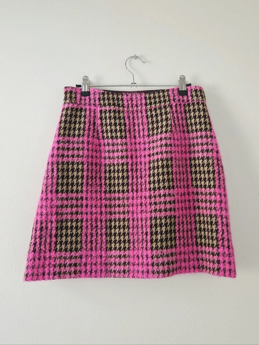 Boden Estella Check Skirt Neon Pink Check Wool Size 4